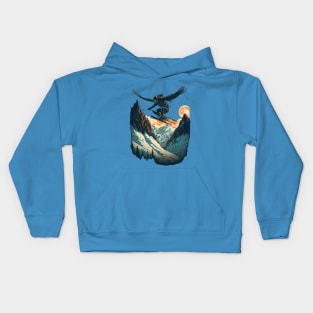 Skiing Freeriding Design. Ski and Snowboard Mountain Kids Hoodie